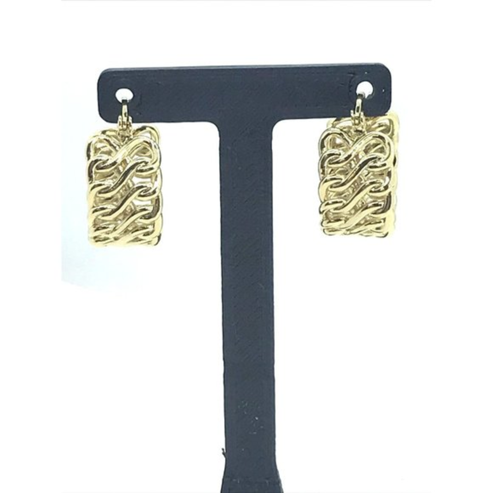 Open Weave Hoop Hinged Earrings Gold Tone Huggies